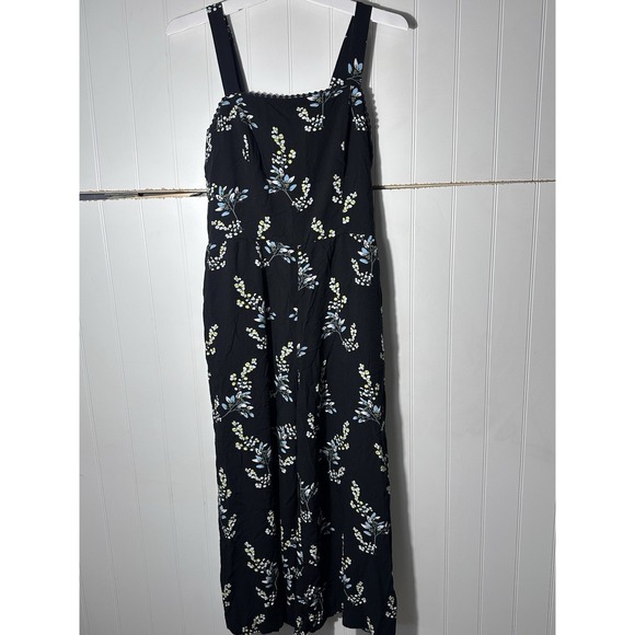 LOFT Pants - LOFT Floral Jumpsuit Womens Medium M Black Blue Yellow Wide Leg Smocked Summer